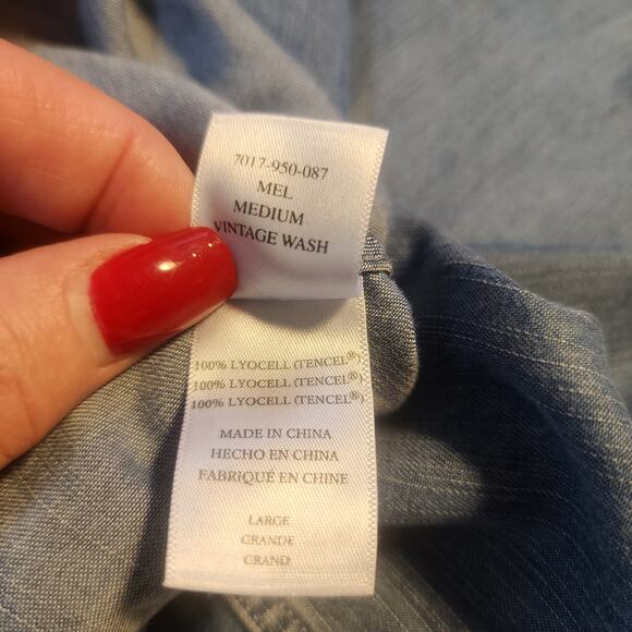 Rails Dress Womens L Mel Drop Waist Denim Fringe vintage wash cowgirl southwest - Picture 5 of 11